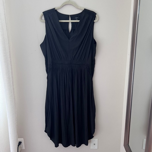 Tahari Woman‎ Midi Dress Sleeveless Keyhole Neck Tie Waist Black 1X - Picture 1 of 7